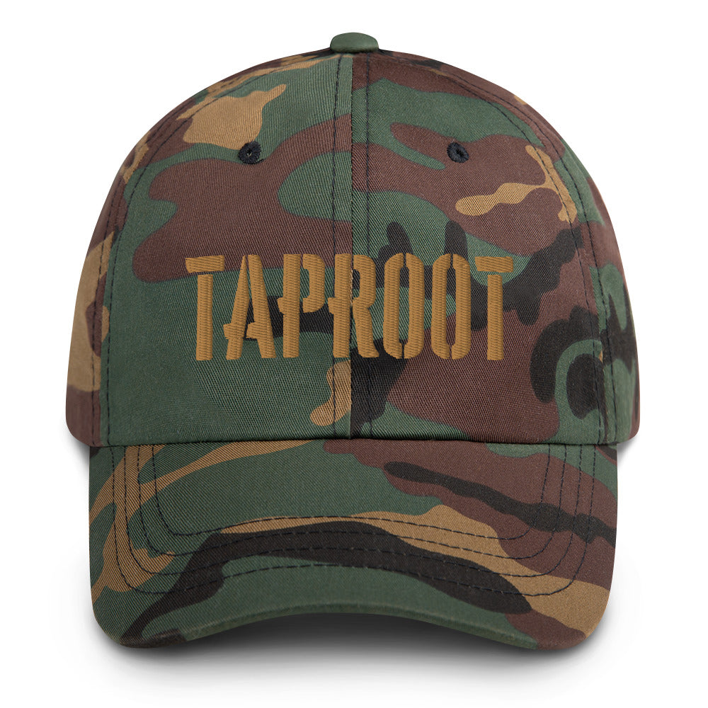 Taproot  (Old Gold Embroidery) Bitcoin Camo Dad Hat - fomo21