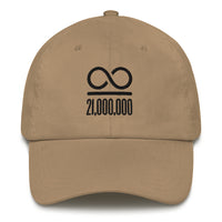 Load image into Gallery viewer, Infinity/21,000,000 (Black Lettering) Bitcoin Dad Hat - fomo21
