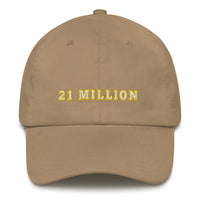 Load image into Gallery viewer, 21 Million (Gold Outline) Bitcoin Dad Hat - fomo21
