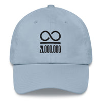 Load image into Gallery viewer, Infinity/21,000,000 (Black Lettering) Bitcoin Dad Hat - fomo21
