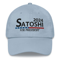 Load image into Gallery viewer, Satoshi For President 2024 (Black Lettering) Bitcoin Dad Hat - fomo21
