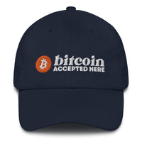 Load image into Gallery viewer, Bitcoin Accepted Here (White Lettering) Dad Hat - fomo21
