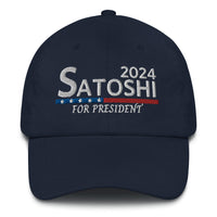 Load image into Gallery viewer, Satoshi For President 2024 (White Lettering) Bitcoin Dad Hat - fomo21
