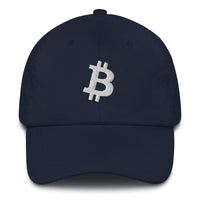 Load image into Gallery viewer, Bitcoin B Angled (White Embroidery) Dad Hat - fomo21
