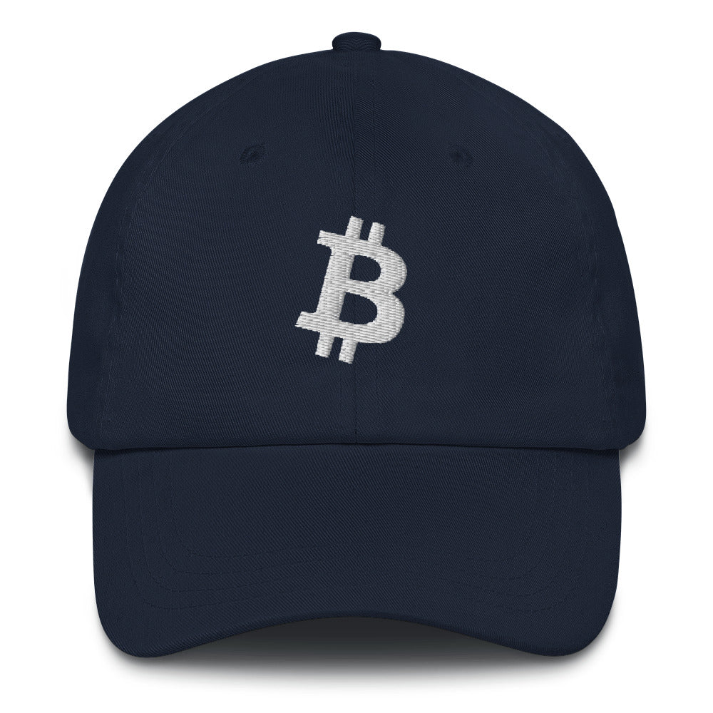 Bitcoin B Angled (White Embroidery) Dad Hat - fomo21