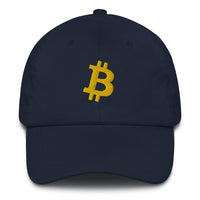 Load image into Gallery viewer, Bitcoin B Angled (Gold Embroidery) Dad hat - fomo21
