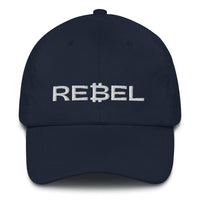 Load image into Gallery viewer, Rebel Bitcoin B (White Embroidery) Dad Hat - fomo21
