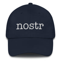 Load image into Gallery viewer, Nostr (White Embroidery) Bitcoin Dad Hat - fomo21
