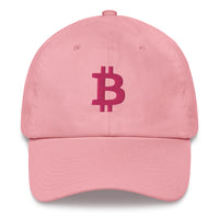 Load image into Gallery viewer, Bitcoin B (Magenta Embroidery) Dad Hat - fomo21
