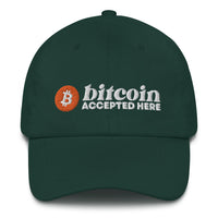 Load image into Gallery viewer, Bitcoin Accepted Here (White Lettering) Dad Hat - fomo21
