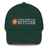 Load image into Gallery viewer, Paga Aquí Con Bitcoin (Letras Blancas) Español Dad Hat - fomo21
