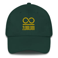 Load image into Gallery viewer, Infinity/21,000,000 (Gold Lettering) Bitcoin Dad Hat - fomo21
