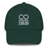 Load image into Gallery viewer, Infinity/21,000,000 (White Lettering) Bitcoin Dad Hat - fomo21
