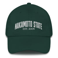 Load image into Gallery viewer, Nakamoto State Est. 2009 (White Embroidery) Bitcoin Dad Hat - fomo21
