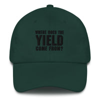 Load image into Gallery viewer, Where Does The Yield Come From? (Black Embroidery) Bitcoin Dad Hat - fomo21
