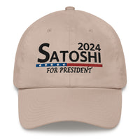 Load image into Gallery viewer, Satoshi For President 2024 (Black Lettering) Bitcoin Dad Hat - fomo21
