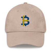 Load image into Gallery viewer, Swedish Flag Bitcoin B Dad Hat - fomo21
