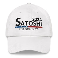 Load image into Gallery viewer, Satoshi For President 2024 (Black Lettering) Bitcoin Dad Hat - fomo21
