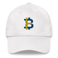 Load image into Gallery viewer, Swedish Flag Bitcoin B Dad Hat - fomo21
