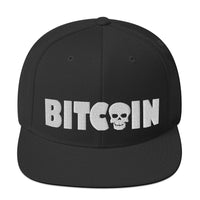 Load image into Gallery viewer, Bitcoin Skull (White Embroidery) Snapback Hat - fomo21
