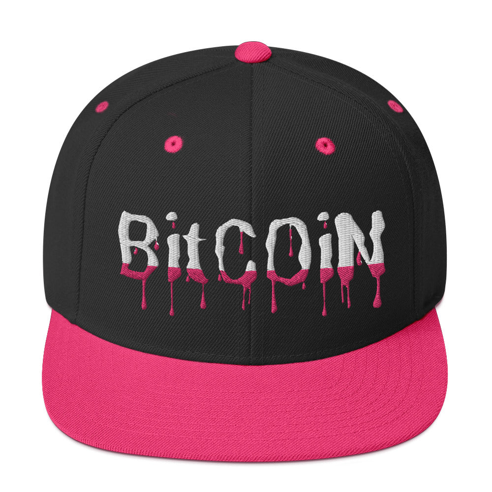 Bitcoin Neon Pink Drip (White Embroidery) Snapback Hat - fomo21