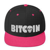 Load image into Gallery viewer, Bitcoin Skull (White Embroidery) Snapback Hat - fomo21
