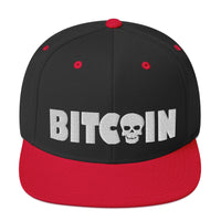 Load image into Gallery viewer, Bitcoin Skull (White Embroidery) Snapback Hat - fomo21
