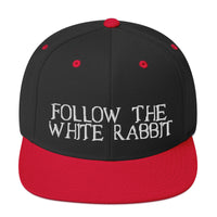 Load image into Gallery viewer, Follow The White Rabbit (White Embroidered) Bitcoin Snapback Hat - fomo21
