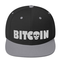 Load image into Gallery viewer, Bitcoin Skull (White Embroidery) Snapback Hat - fomo21
