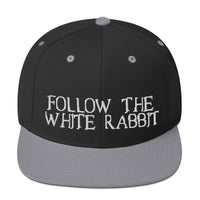 Load image into Gallery viewer, Follow The White Rabbit (White Embroidered) Bitcoin Snapback Hat - fomo21

