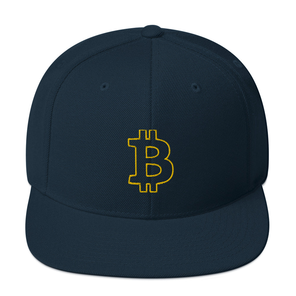 Bitcoin B Outline (Gold Embroidery) Snapback Hat - fomo21