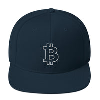 Load image into Gallery viewer, Bitcoin B Outline (White Embroidery) Snapback Hat - fomo21
