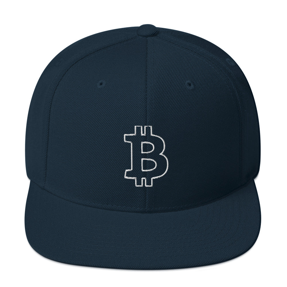 Bitcoin B Outline (White Embroidery) Snapback Hat - fomo21