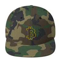 Load image into Gallery viewer, Bitcoin B Outline (Gold Embroidery) Snapback Hat - fomo21
