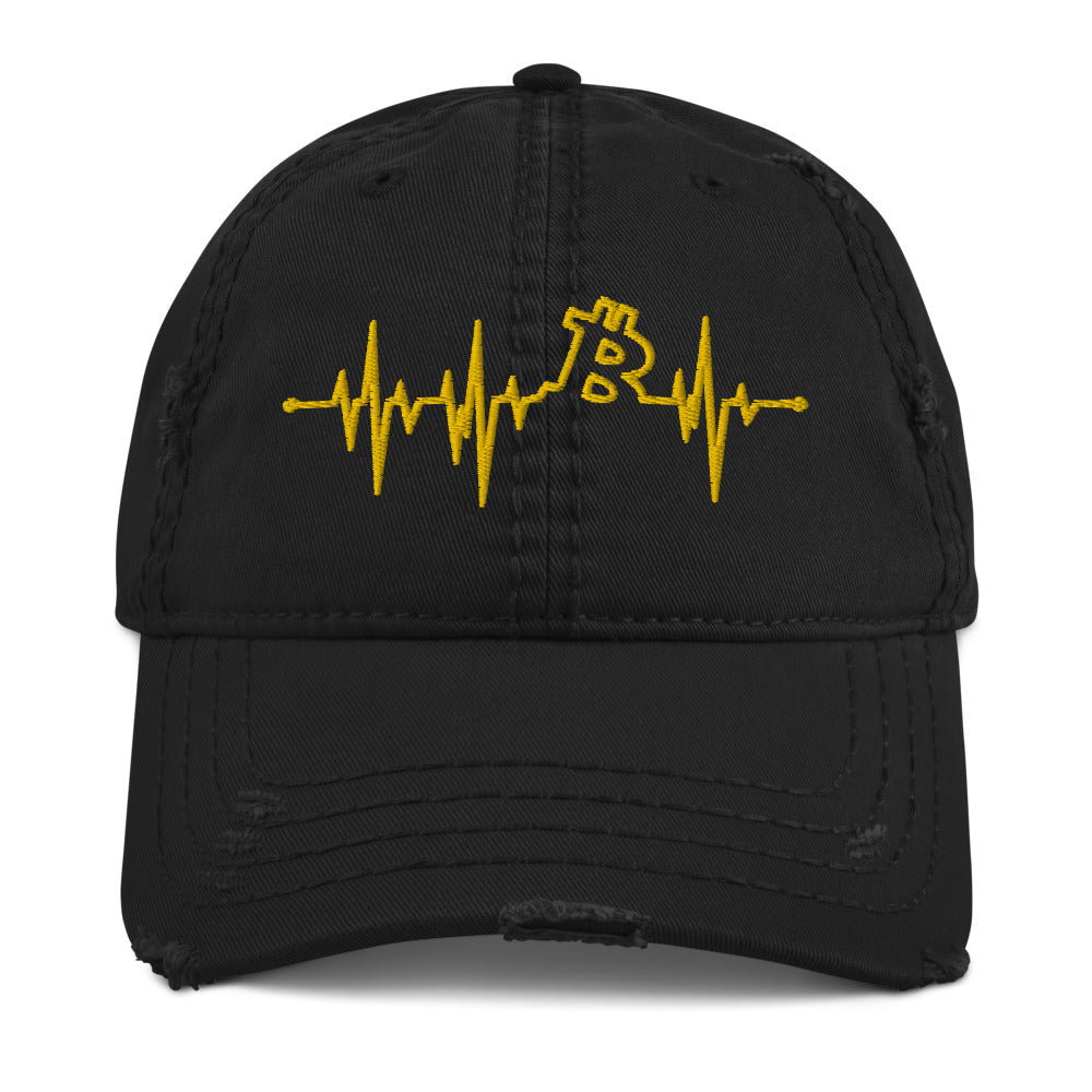 Bitcoin Heartbeat Distressed Dad Hat - fomo21