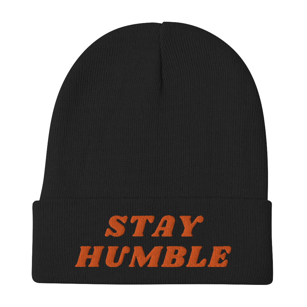 Stay Humble (Orange Lettering) Bitcoin Embroidered Beanie - fomo21