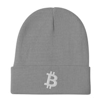 Load image into Gallery viewer, Simply Bitcoin White Embroidered Beanie - fomo21
