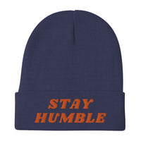 Load image into Gallery viewer, Stay Humble (Orange Lettering) Bitcoin Embroidered Beanie - fomo21
