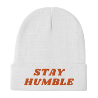 Load image into Gallery viewer, Stay Humble (Orange Lettering) Bitcoin Embroidered Beanie - fomo21
