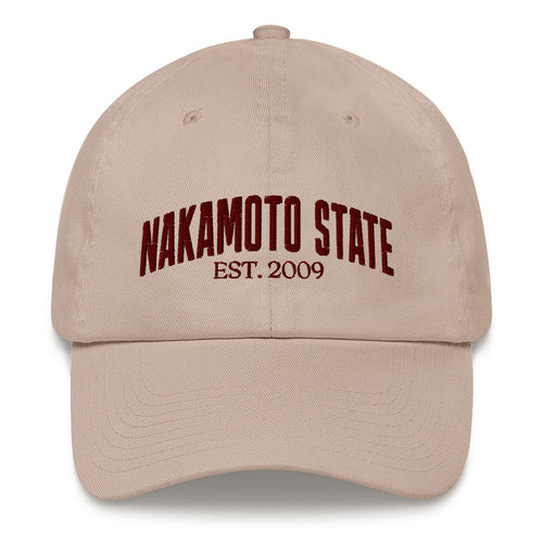 Nakamoto State Est. 2009 (Maroon Embroidery) Bitcoin Dad Hat-fomo21