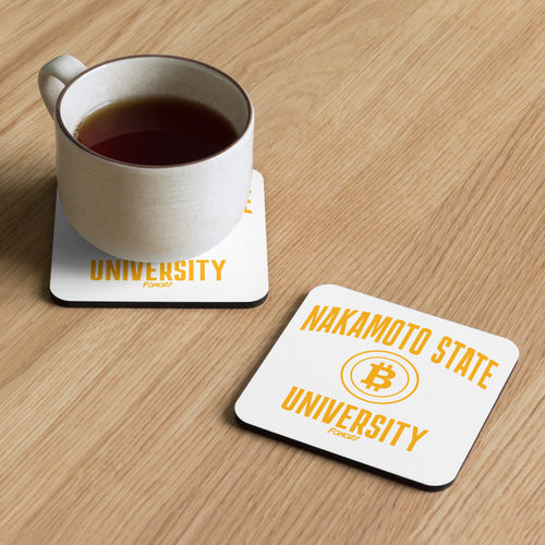 Nakamoto State University (Yellow) Bitcoin Cork-Back Coaster-fomo21