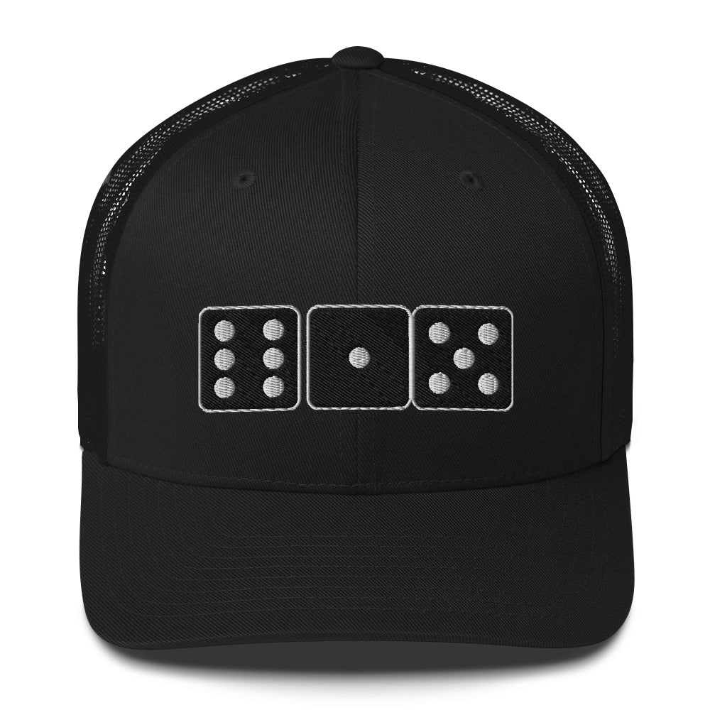 615 Dice (Black and White Embroidery) Trucker Hat - fomo21