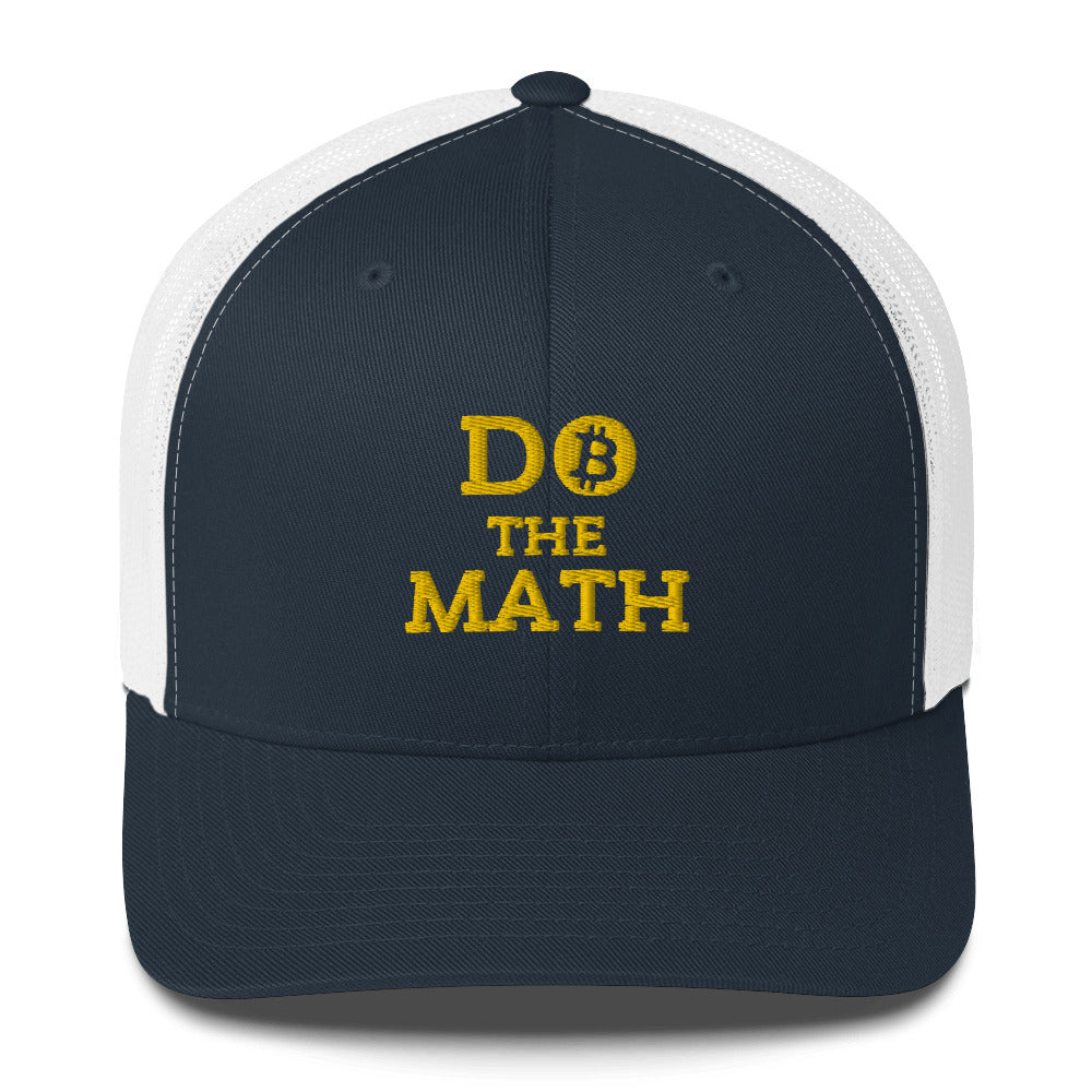 Do The Math (Gold Embroidery) Bitcoin Retro Trucker Hat Navy/ White