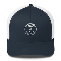 Load image into Gallery viewer, Child of Satoshi (White Embroidery) Bitcoin Trucker Hat - fomo21
