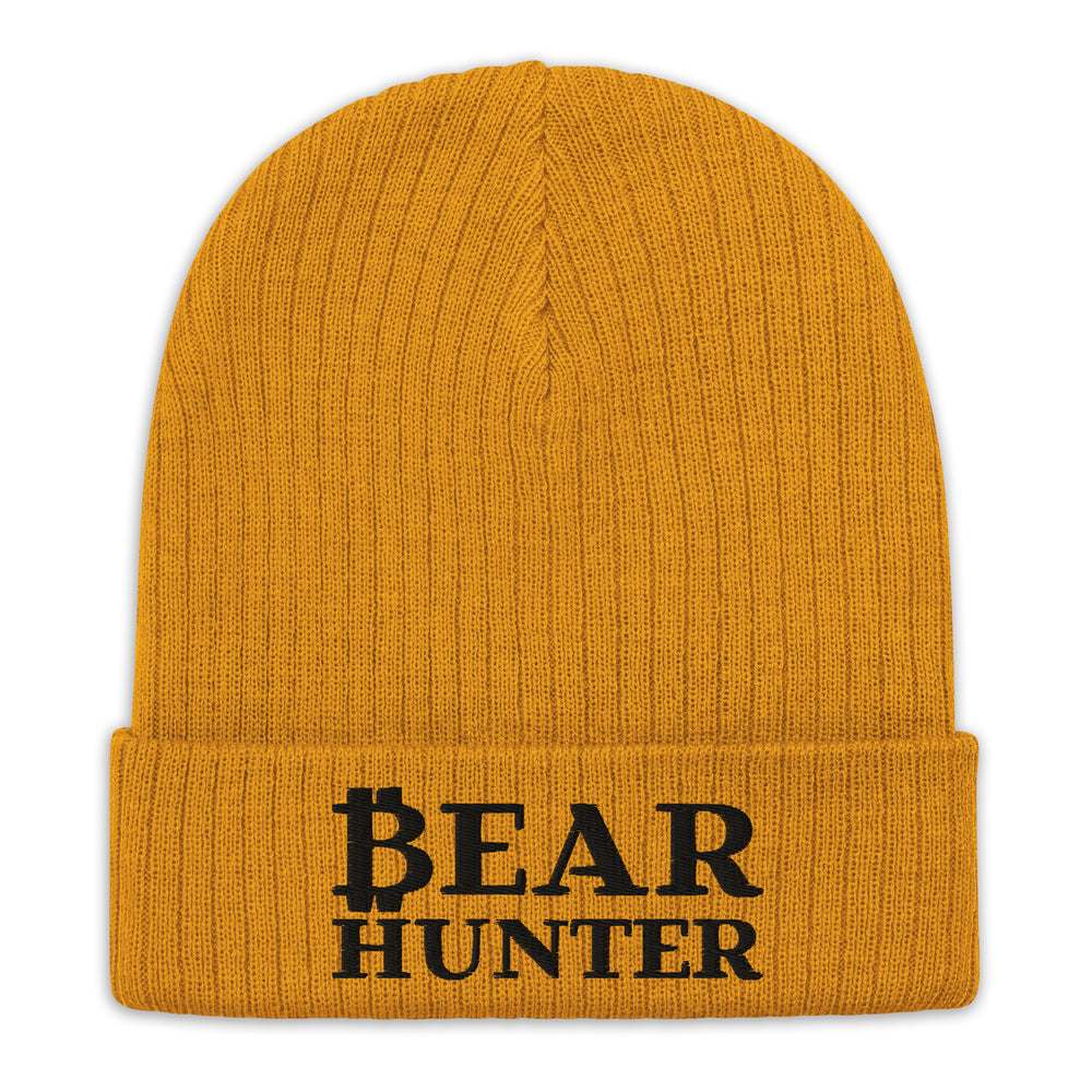 Bear Hunter Bitcoin Ribbed Knit Embroidered Beanie - fomo21