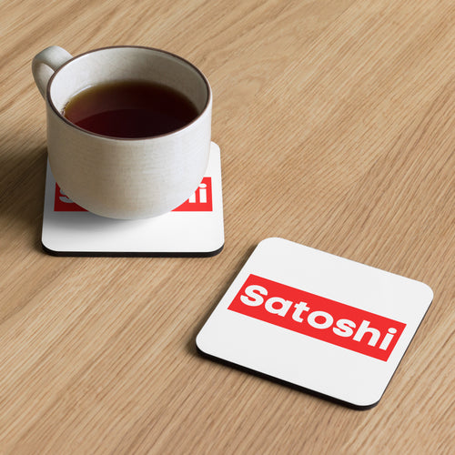 Satoshi Red Rectangle Bitcoin Cork-Back Coaster-fomo21
