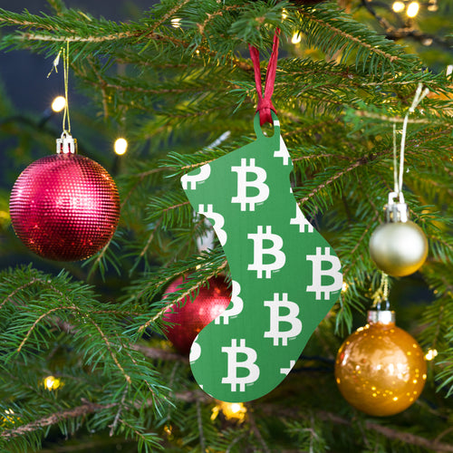 Simple B Green Bitcoin Wooden Christmas Ornament-fomo21