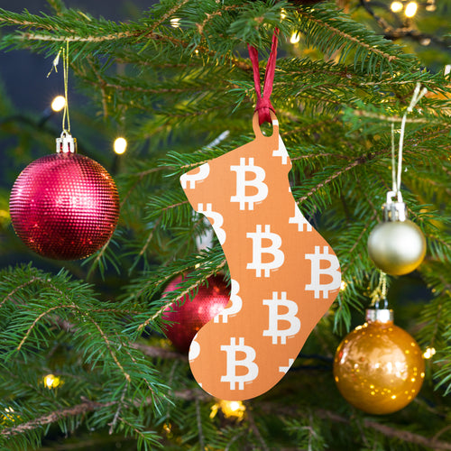 Simple B Orange Bitcoin Wooden Christmas Ornament-fomo21
