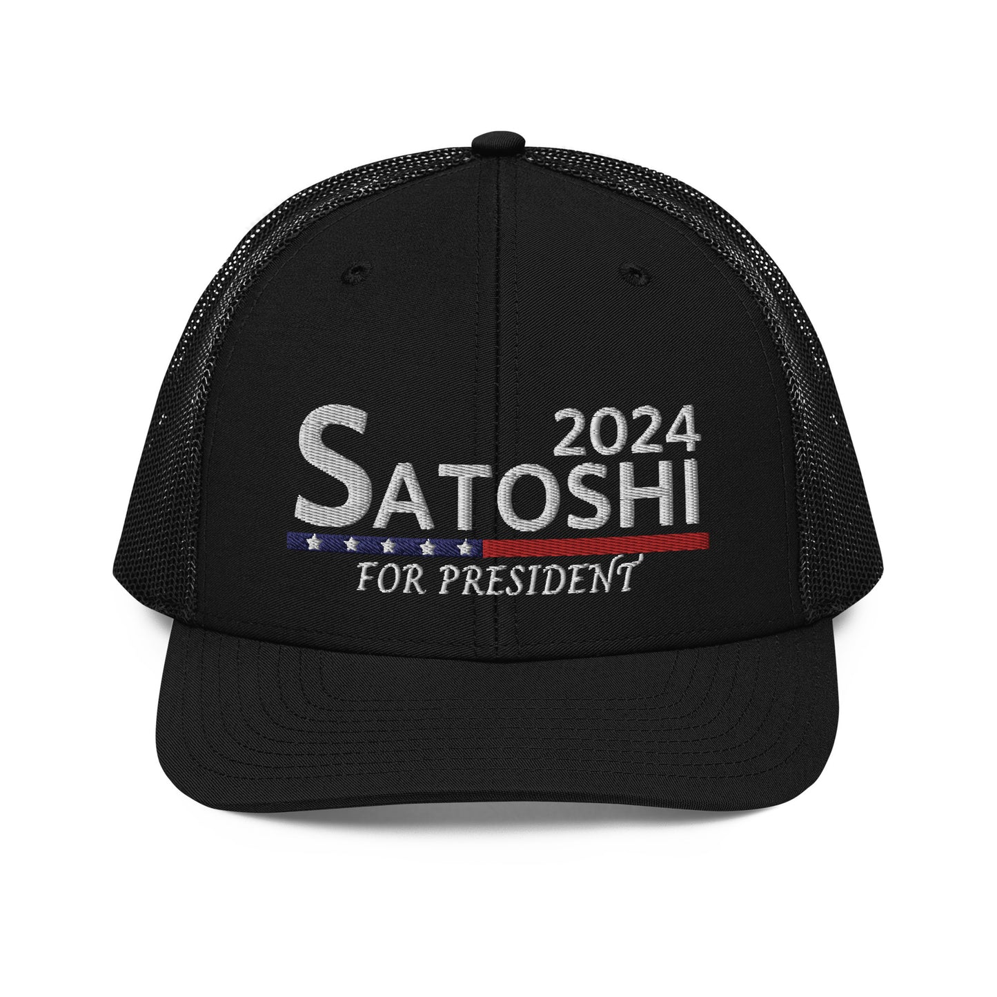 Satoshi For President 2024 (White Lettering) Bitcoin Trucker Hat - fomo21