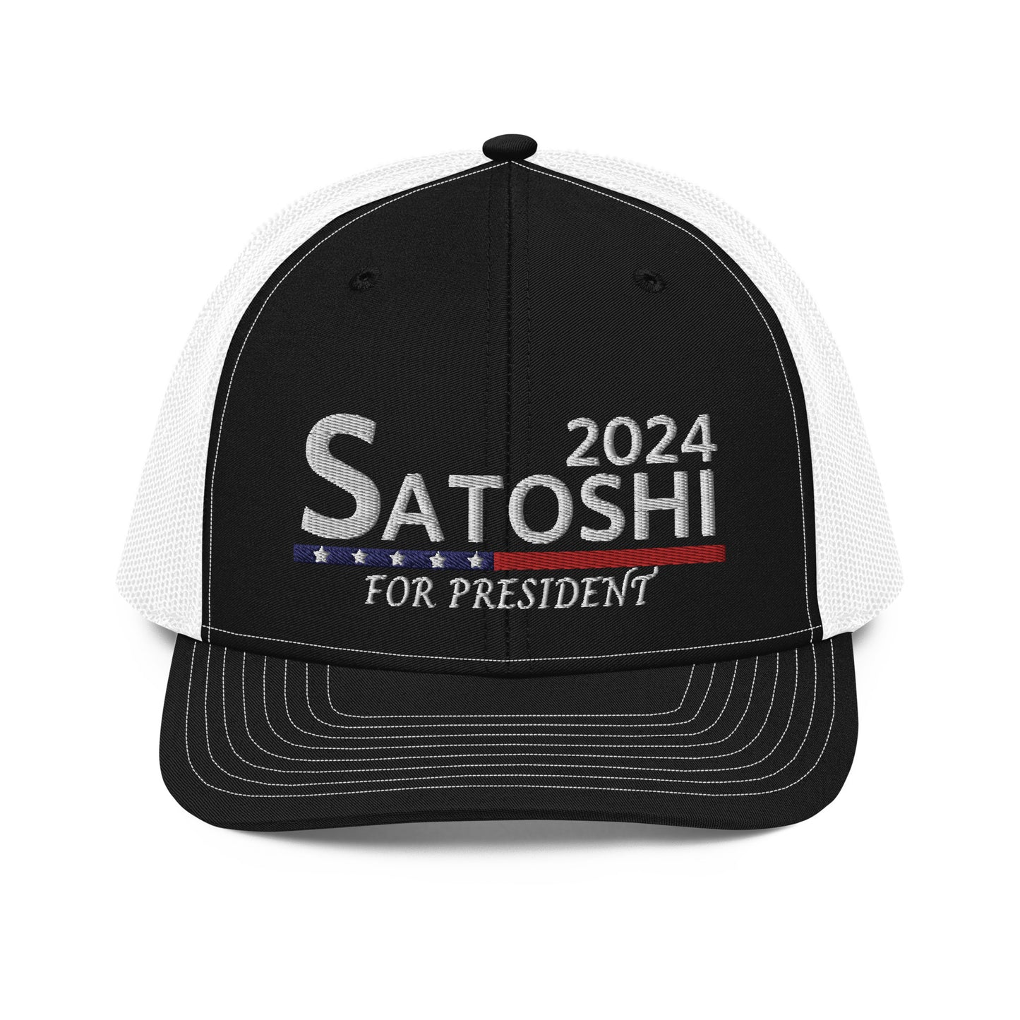 Satoshi For President 2024 (White Lettering) Bitcoin Trucker Hat - fomo21